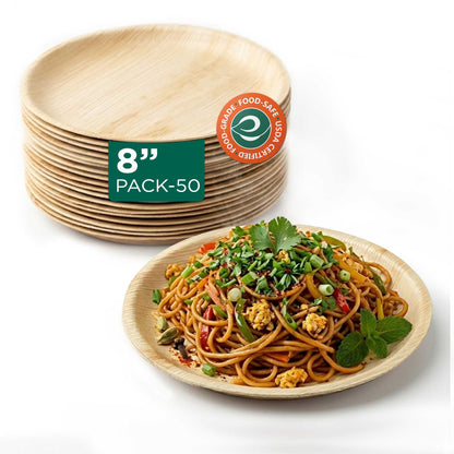 8 Inch Round Disposable Areca Palm Leaf Plates