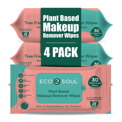 EcoSoul Makeup Remover Wipes Plant-Based 30 Count Per Pack (Pack of 4)