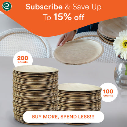 eco-friendly palm leaf disposable plates set of 200 and 100 counts. 