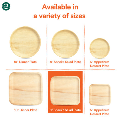 Palm leaf plates are available in a variety of sizes to suit any occasion.