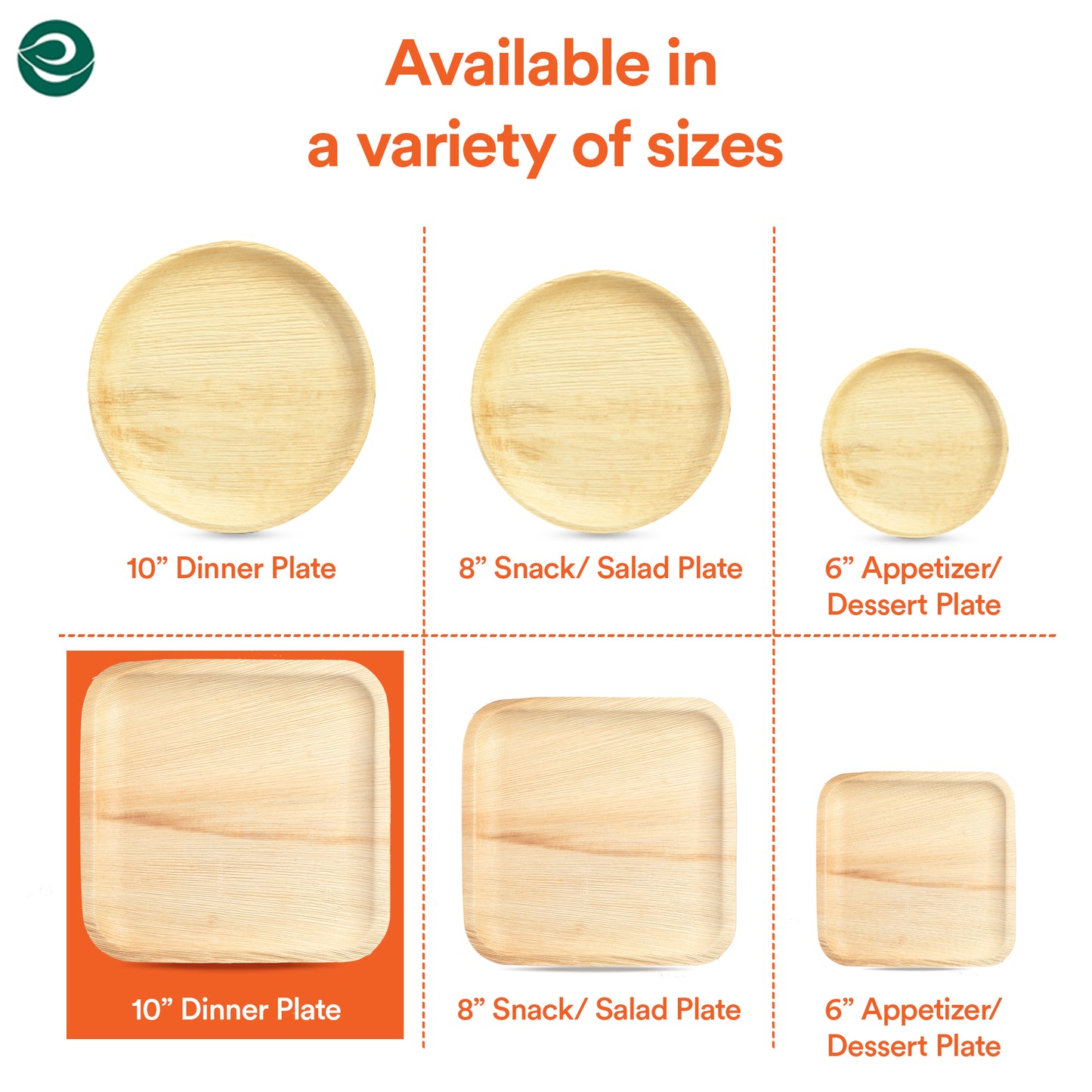 Palm leaf plates available in multiple sizes or design