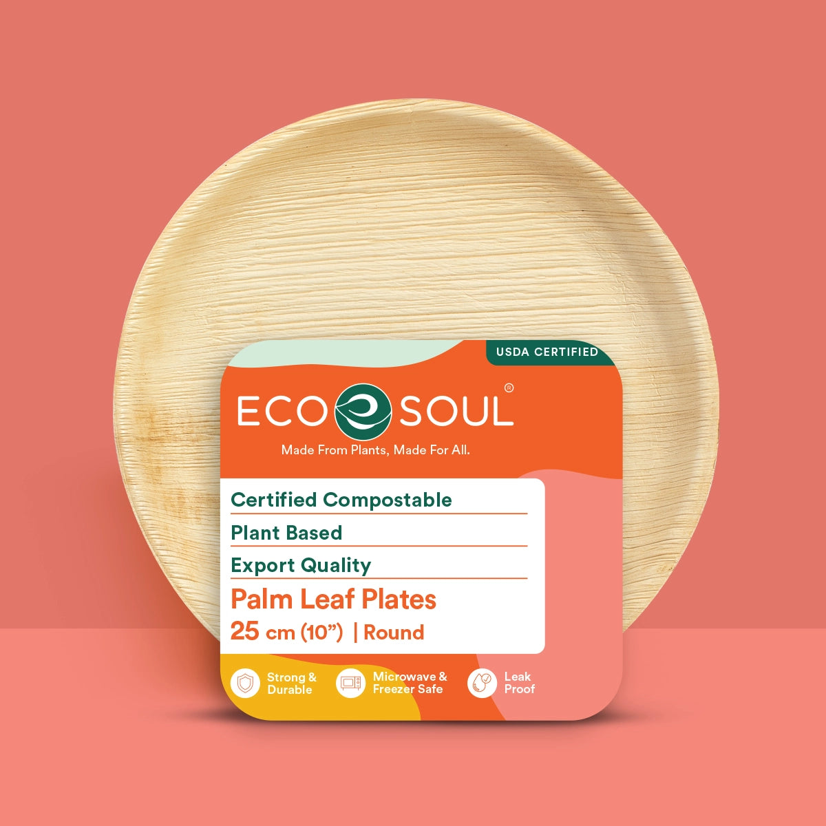 10-inch round compostable plates made from Areca palm leaf