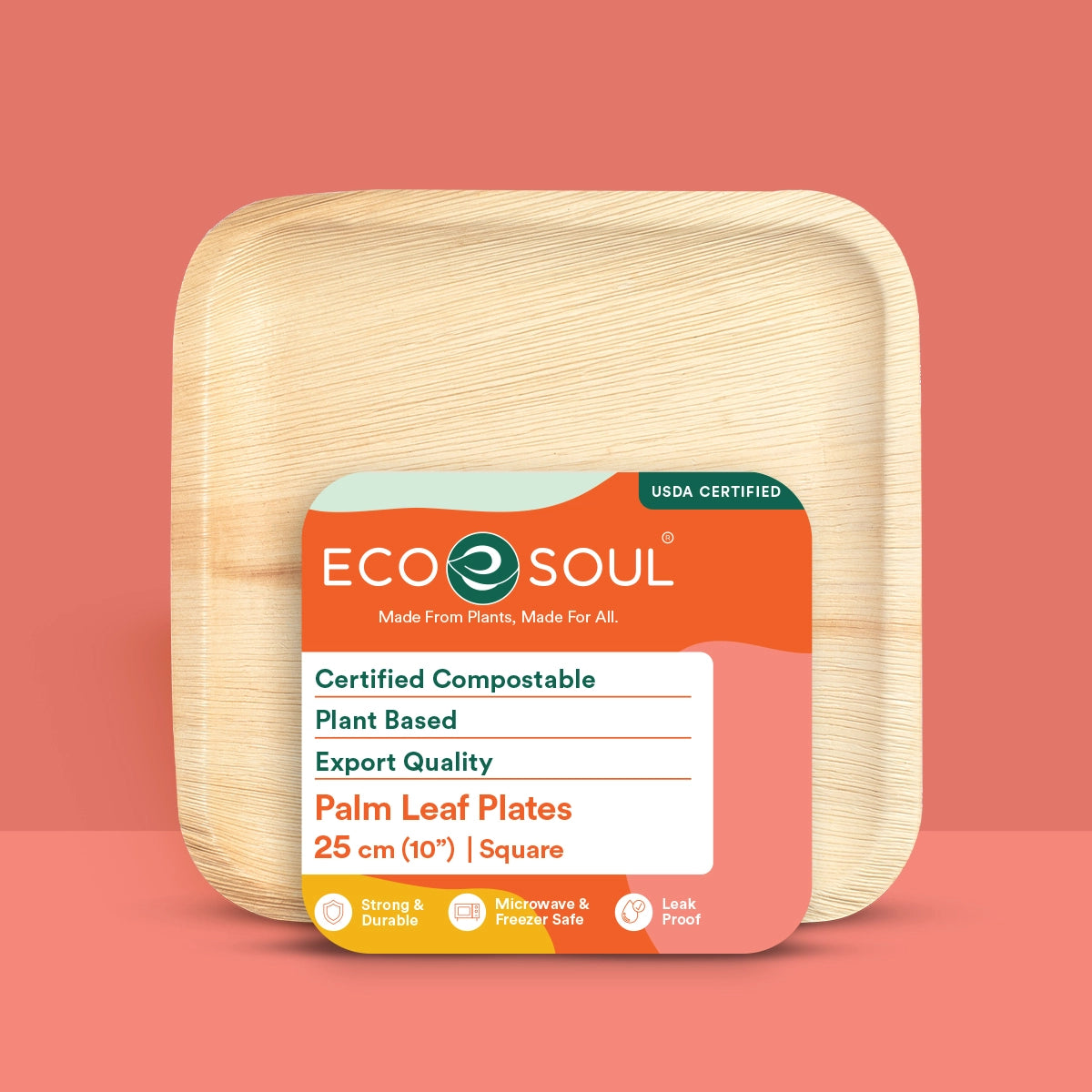 10 Inch Square compostable Palm Leaf Plates