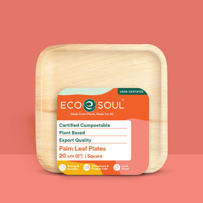 8 Inch Square Disposable Areca Palm Leaf Plates