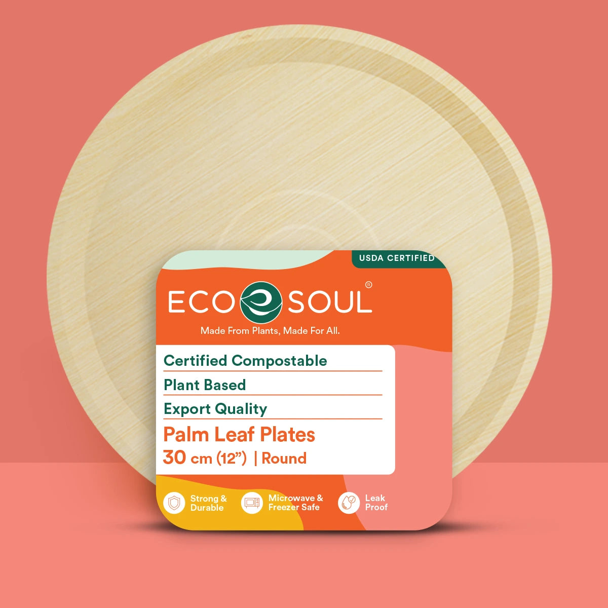 12 inch round compostable palm leaf plate.