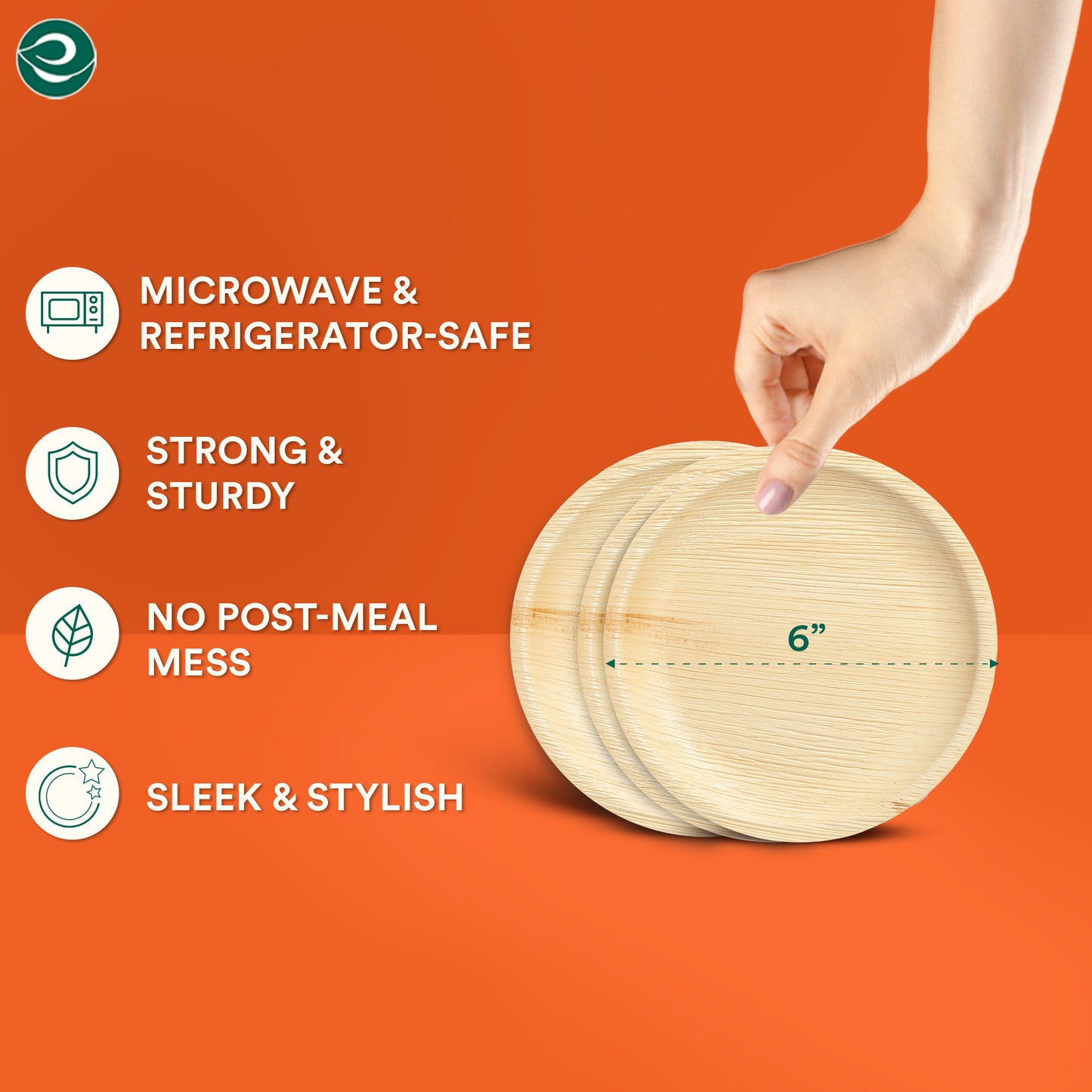 6 inch strong and sturdy eco-friendly palm leaf plates