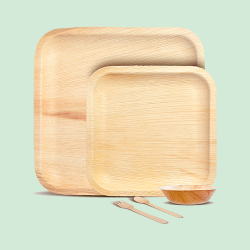 Disposable Square Palm Leaf Plates and Bowl Set