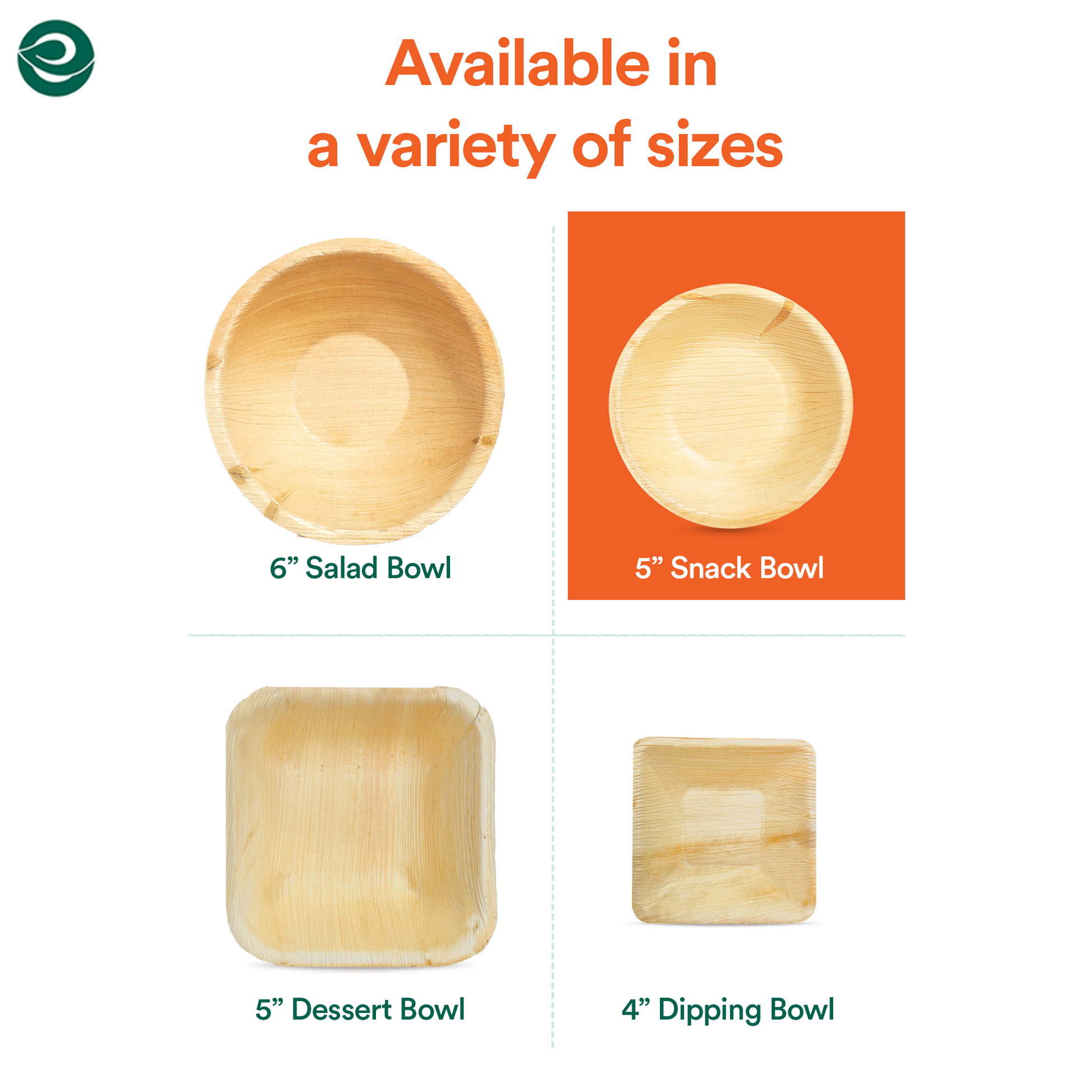 Eco-friendly palm leaf disposable bowls available in a variety of sizes