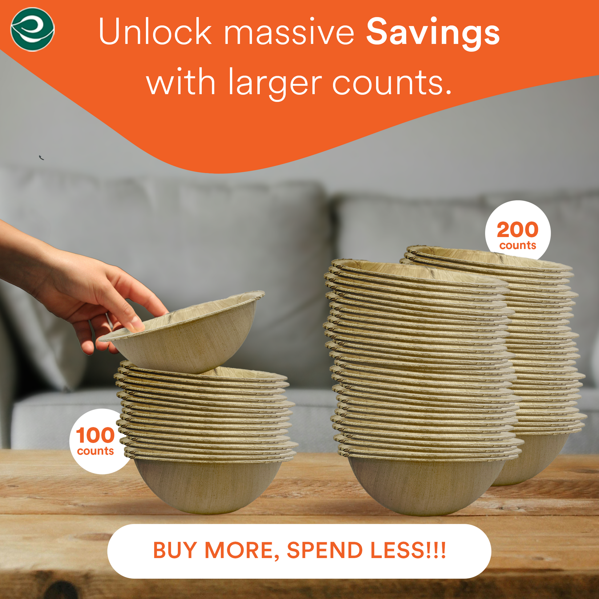 Eco-friendly disposable bowls, set of 100 and 200 counts. 