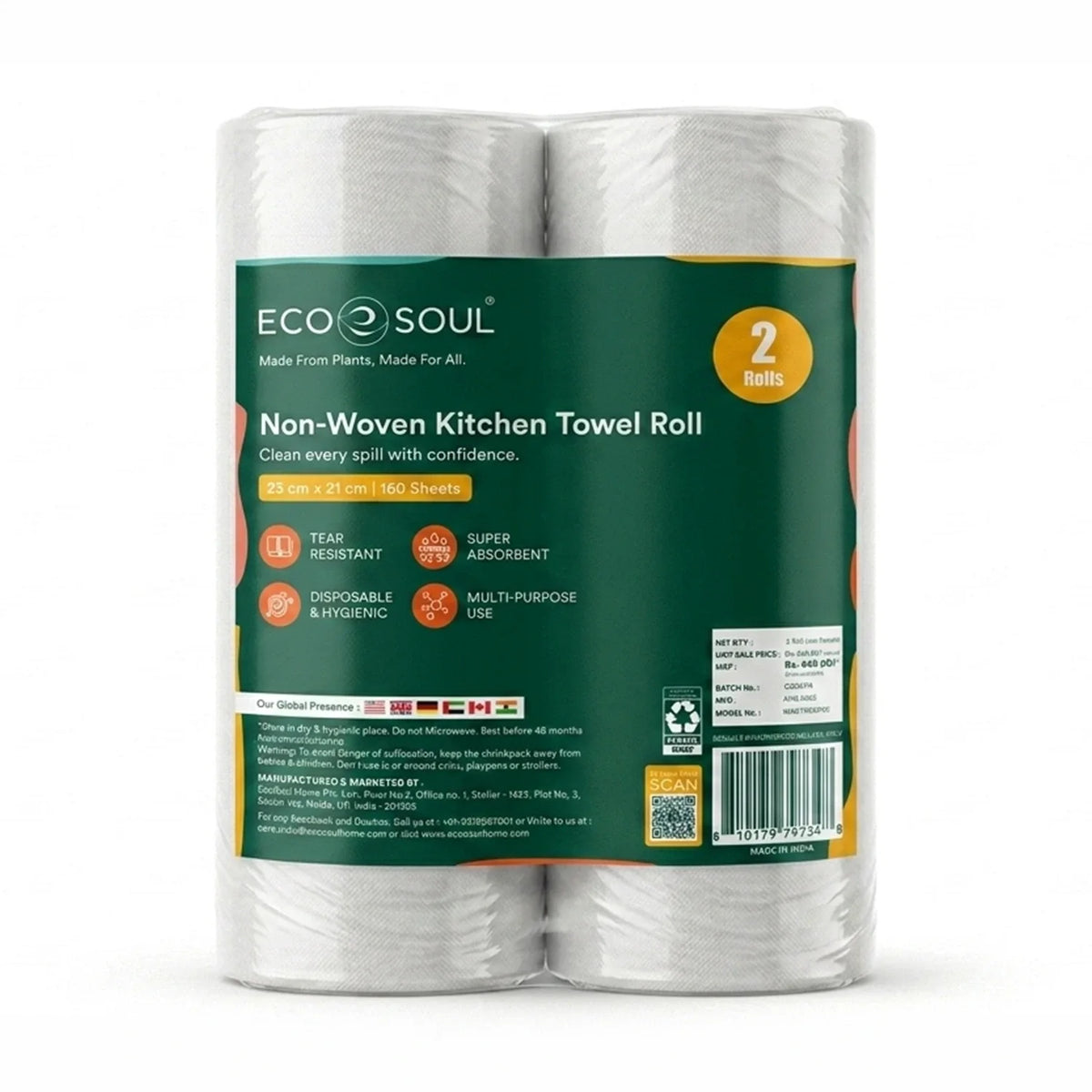 Non Woven Kitchen Towel 160 Pulls (80 Pulls x 2 Rolls)