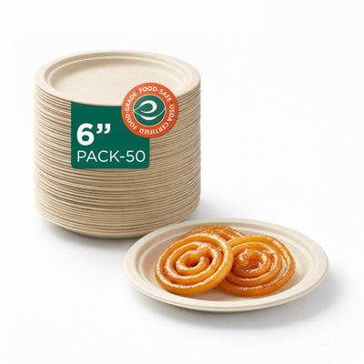 6 Inch Round Disposable Bagasse Plates