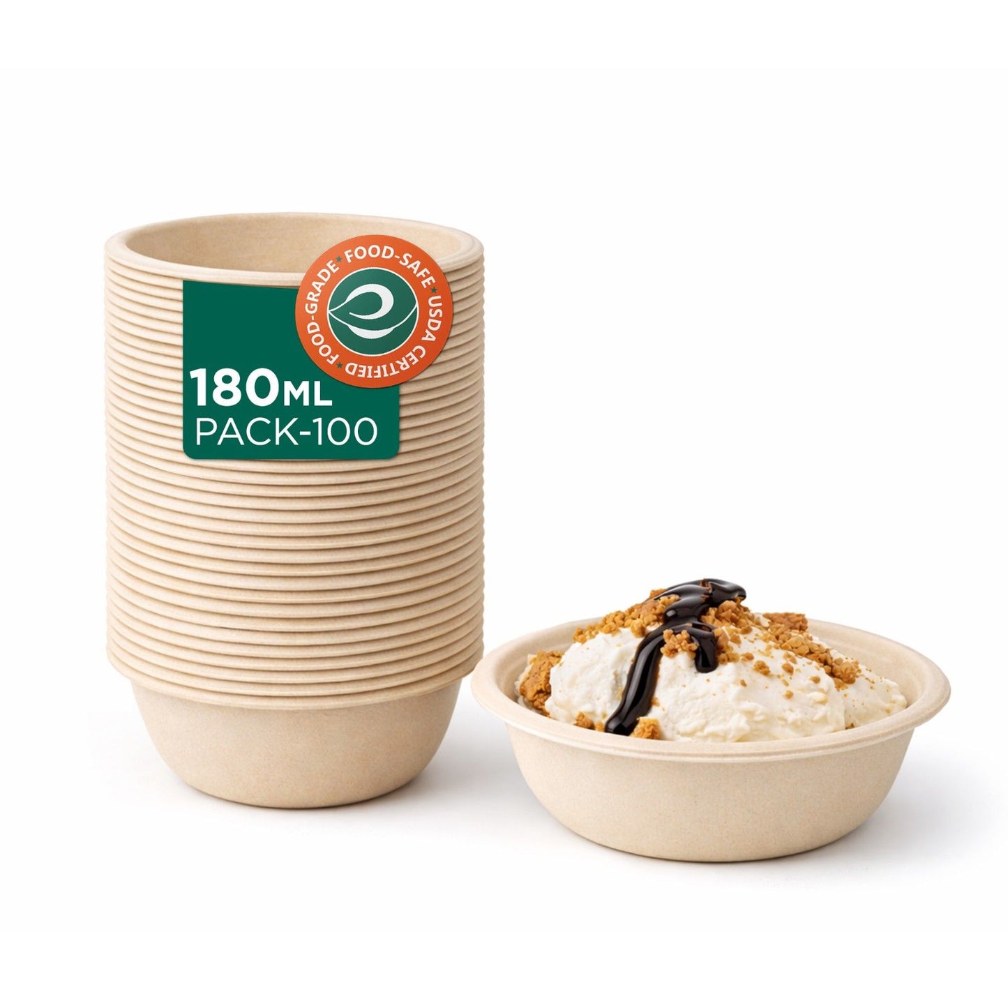 Compostable Bagasse Bowls- Round 6 oz/ 180 ml, Natural
