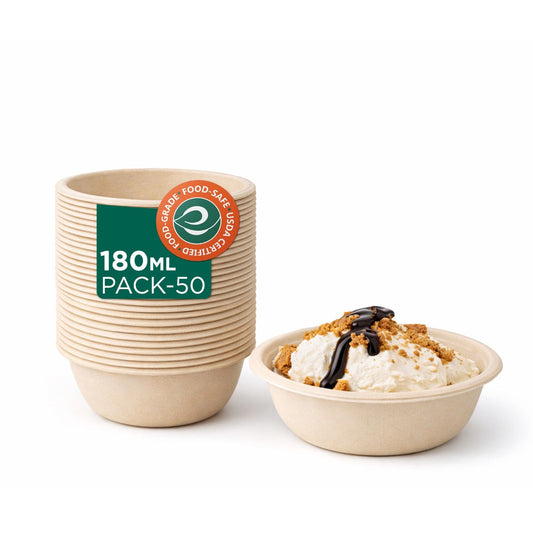 Compostable Bagasse Bowls- Round 6 oz/ 180 ml, Natural