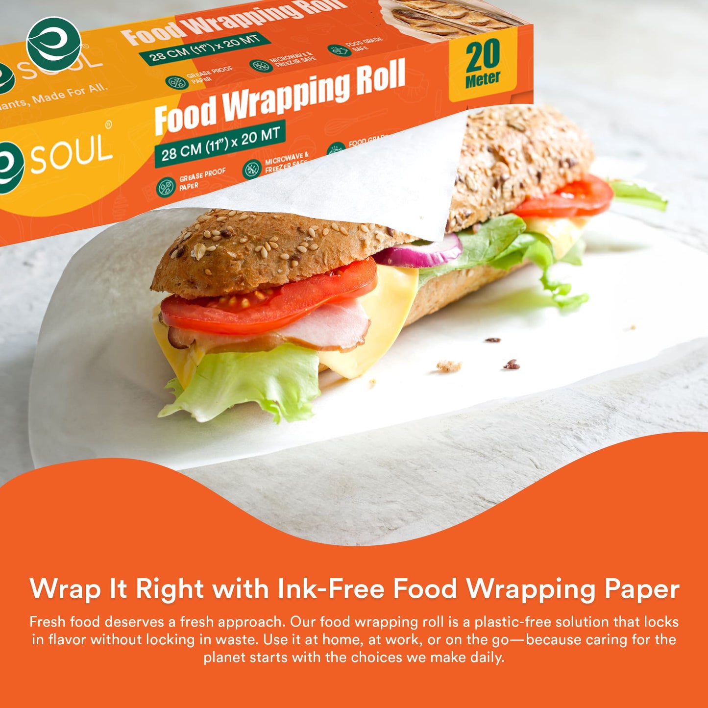 Eco-Friendly Food Wrapping Paper Roll- 11inch x 20 m | Pack of 1