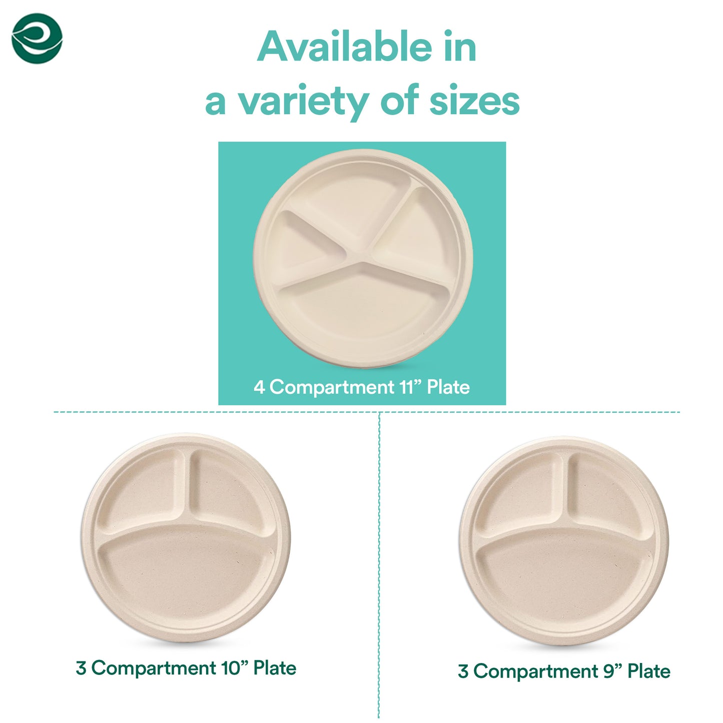 11 Inch Round 4 Compartment Biodegradable Plates