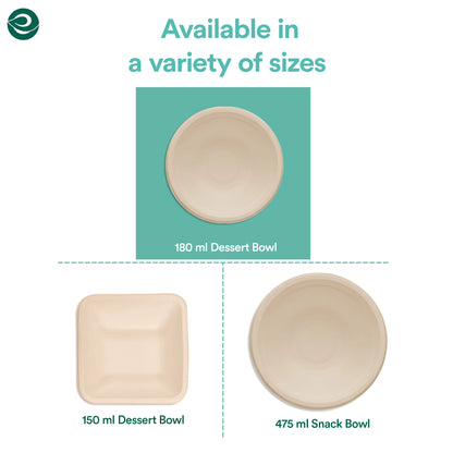 Disposable bagasse bowls available in verity of sizes and design.