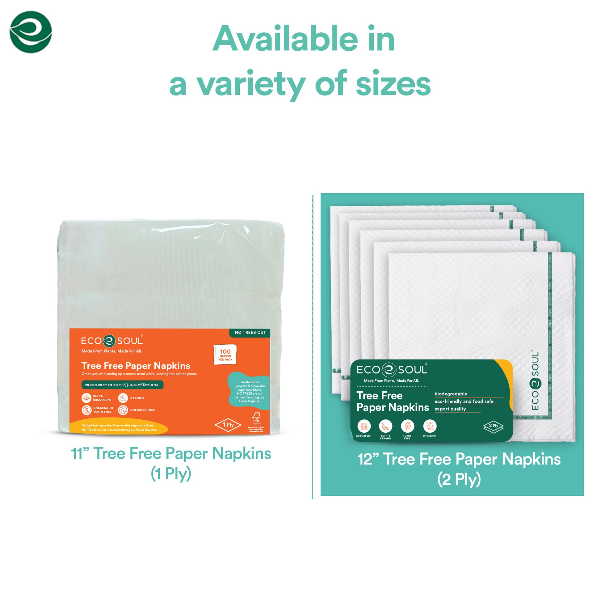 Eco-friendly paper napkins avialable in variety of sizes