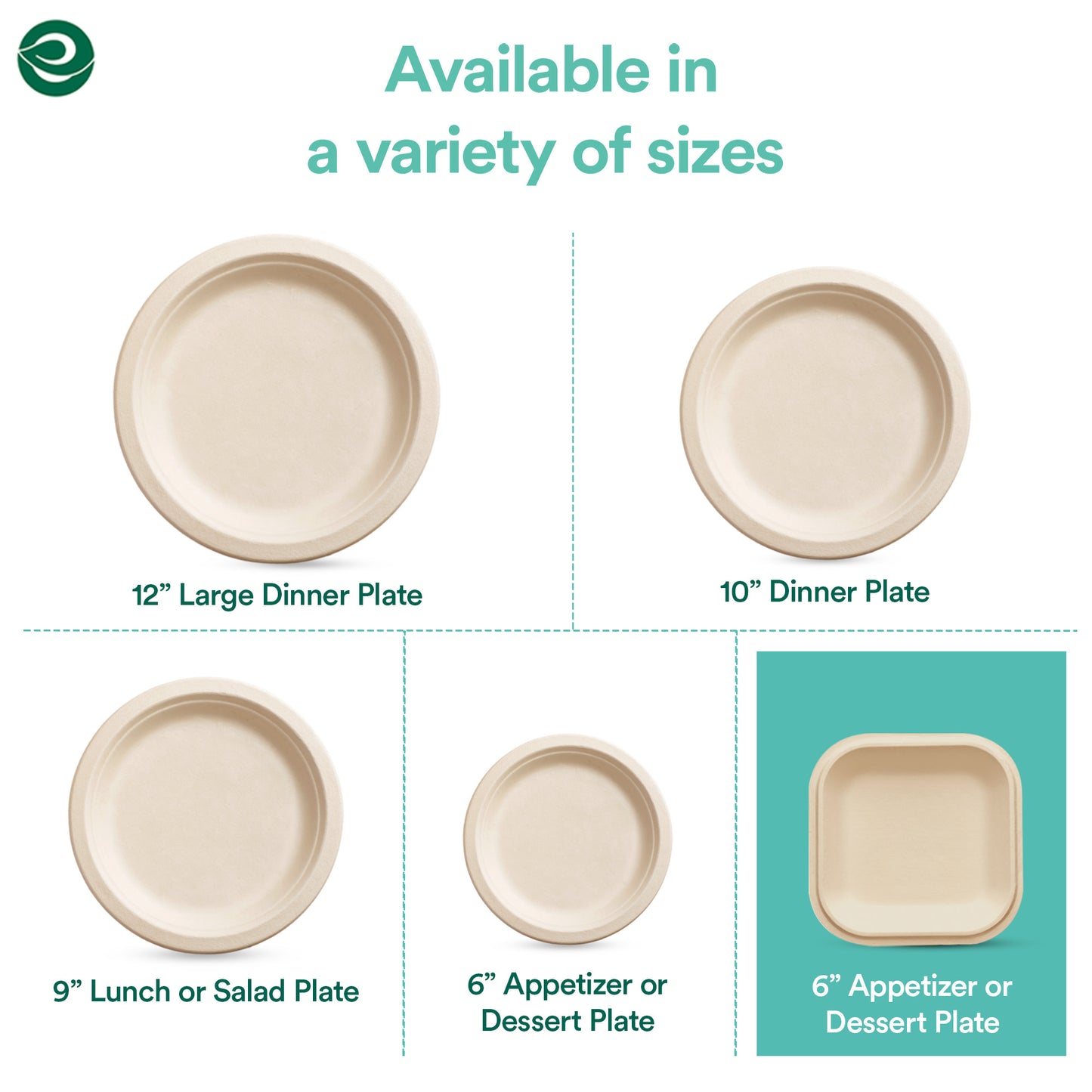 100% Eco-friendly Disposable Plates in Multiple Sizes