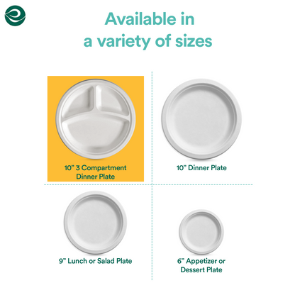 10 Inch Round 3 Compartment Disposable Bagasse Plates