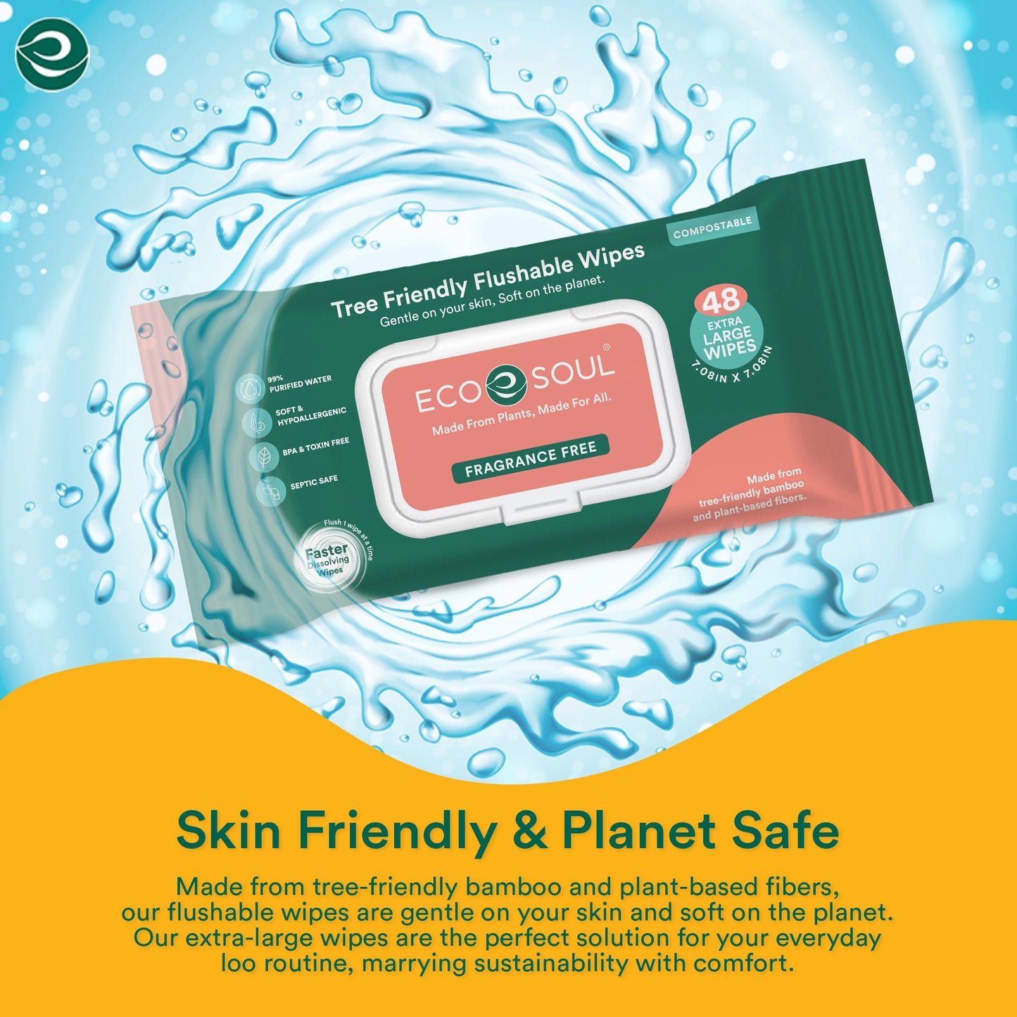 Pack of 2, 48 Count - Flushable Extra-Large Adult Wipes-Unscented