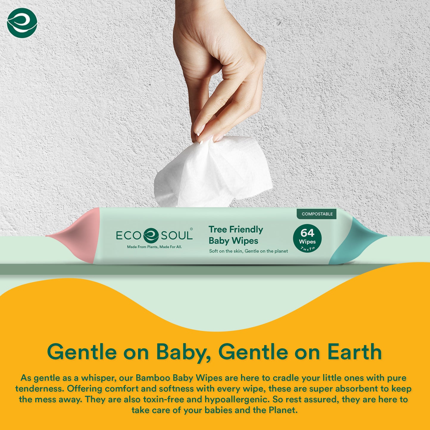 Tree Free Baby Wipes, 64 wipes